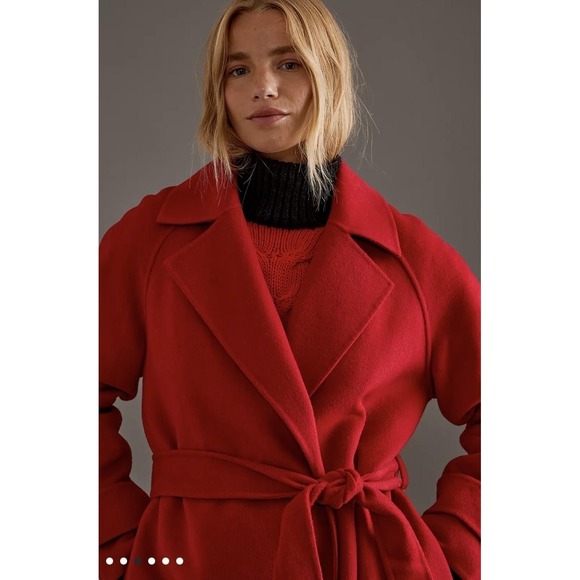 Anthropologie Coat Womens 10 Red Wool Blend Belted Wrap Long Maxi Trench - Picture 4 of 13